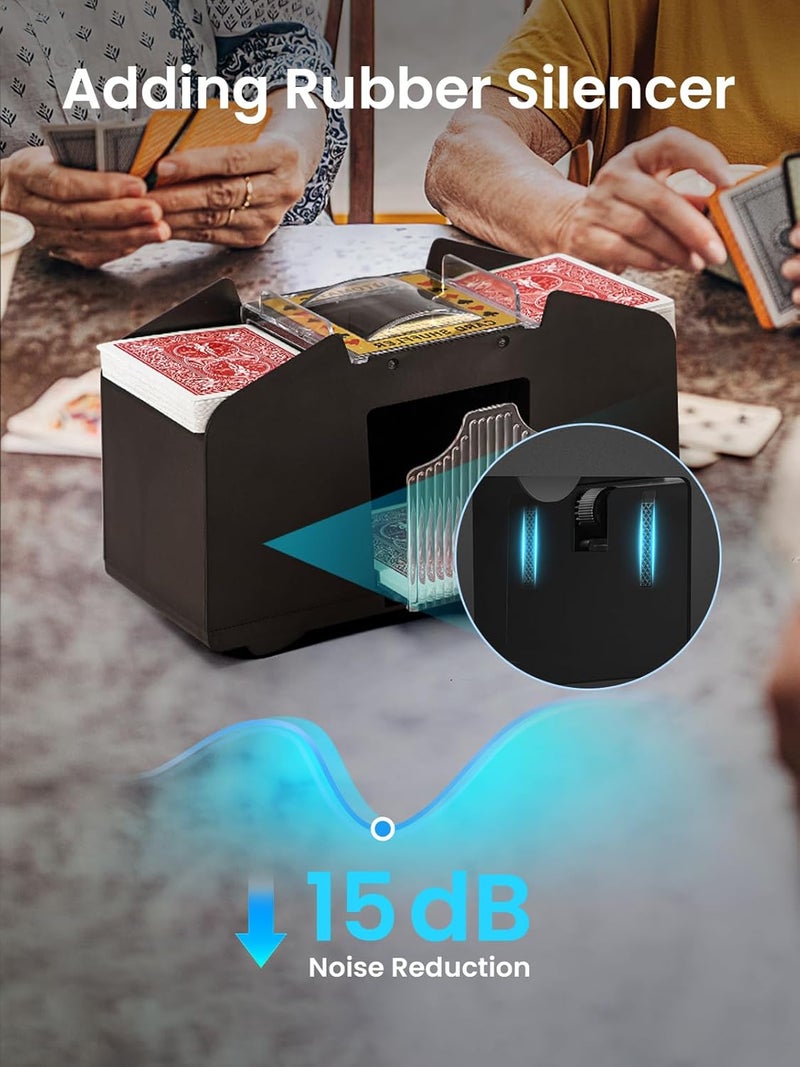 GROWNEER 1-4 Deck Automatic Card Shuffler, Poker Shuffler Machine with Rubber Silencer, Lower Noise, Casino Card Electric Shuffler, Playing Card Shuffler for UNO, Phase 10, Skyjo, Skip Bo Home Card Game - Image 2